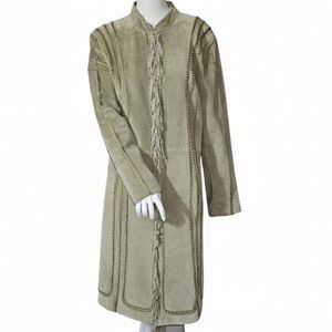 Fringed Long Coat in Light Olive